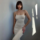 Elegant Bandage Sexy Backless Knit Dresses for Women Summer Outfits Party Club Spaghetti Strap Maxi Dresses Slit Sexy Dress